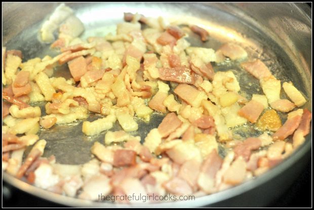 Bacon is diced, then cooked until crisp for BLT wedge salad.