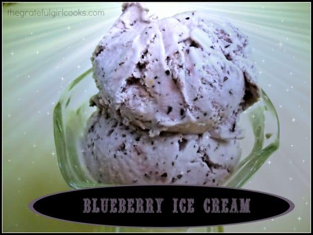 Grab the ol' ice cream maker and get ready to make some creamy and delicious homemade blueberry ice cream, filled with lots of yummy blueberries!