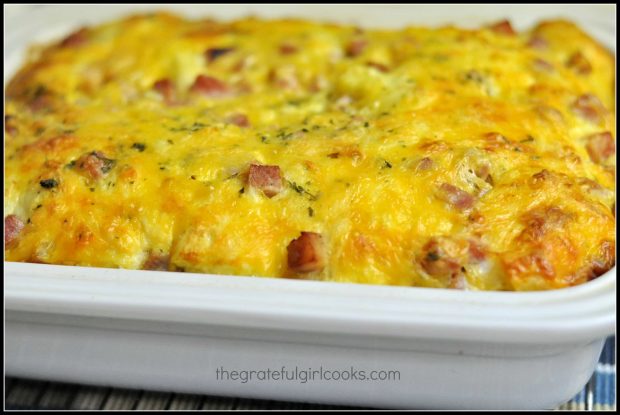 Ham 'n Cheese Breakfast Soufflé , hot out of the oven... all puffed up!