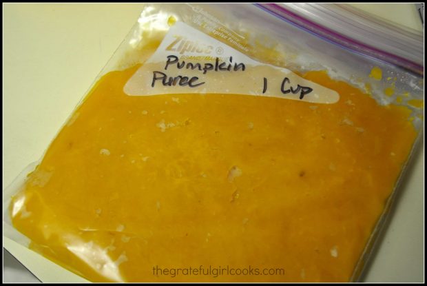 Pumpkin puree is used to make this pumpkin bread (homemade or store bought)