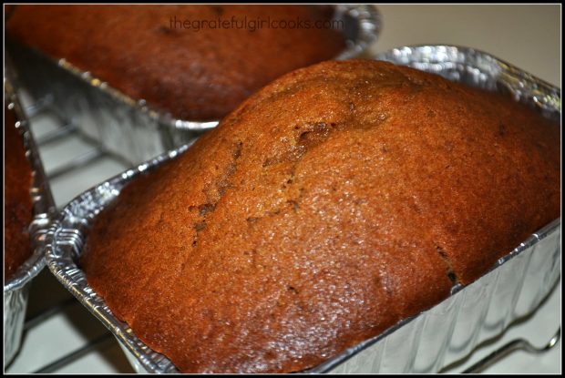 Once of the finished loaves of pumpkin bread.