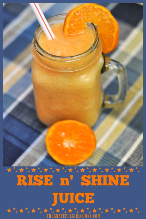 Rise n' Shine Juice is a delicious citrus beverage flavored with red grapefruit, mandarins, oranges, lemons, apples, carrots, ginger, and a frozen banana!