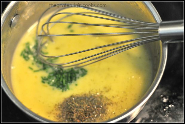 Dill, chives and pepper are added to lemon butter sauce