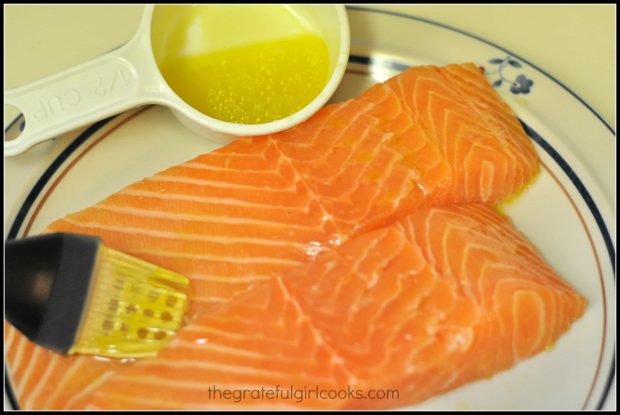 Fish is brushed with lemon juice/olive oil mixture
