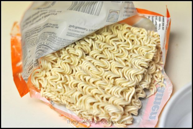 A package of Ramen noodles are needed for this recipe, minus the seasoning packet.