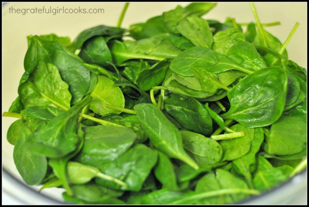 Baby spinach used for Joy's spinach salad.