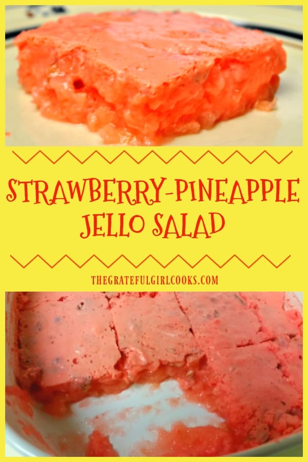 It's easy to make a delicious Strawberry-Pineapple Jello Salad, enhanced with pecans, cream cheese and a secret ingredient- shhh.. it's 7-Up!