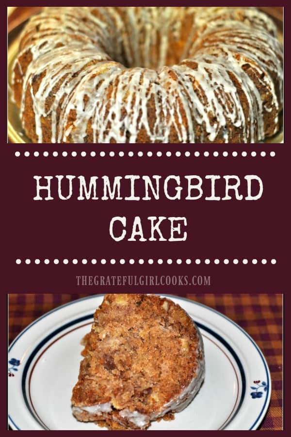 This easy to prepare hummingbird cake is perfect for breakfast, brunch or dessert. With pineapple, bananas, nuts, and coconut, it's a moist, delicious treat!