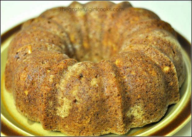 Baked cake on serving platter