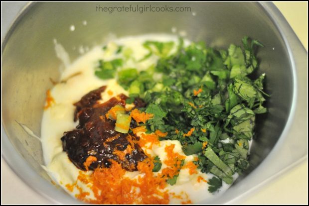 Ingredients for salad dressing for Southwestern cobb salad, in a small bowl