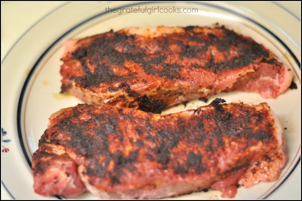 Steaks for Southwestern cobb salad are covered with chili spice rub berore cooking.