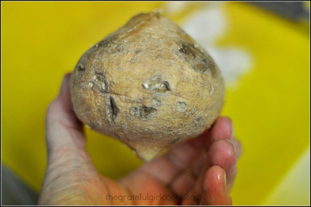 Jicama must be peeled to use for Southwestern cobb salad.