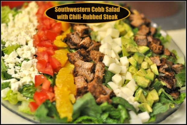 You'll enjoy this Southwestern Cobb Salad, with Romaine lettuce, feta cheese, orange slices, jicama, tomatoes, avocado & a delicious salad dressing.