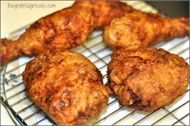 Crunch fried chicken, draining on wire rack