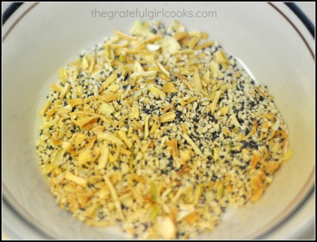 Homemade "Everything" Bagels / The Grateful Girl Cooks! Everything toppings are mixed together for the bagels.