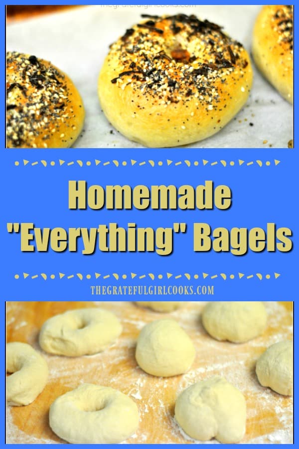 Enjoy some delicious homemade everything bagels (New York style) that are made from scratch, boiled, and then baked until chewy and golden brown!