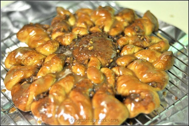 Maple glaze has been brushed onto the pastry twists.