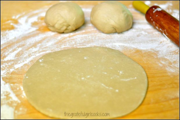 Maple Twists / The Grateful Girl Cooks! Dough for maple twists is divided into 3 pieces, and rolled into circle.