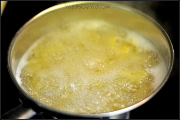 Egg noodles are cooked according to package instructions, then drained.