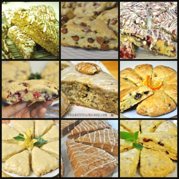 Collage of scones on this blog, including this one for cranberry orange scones.