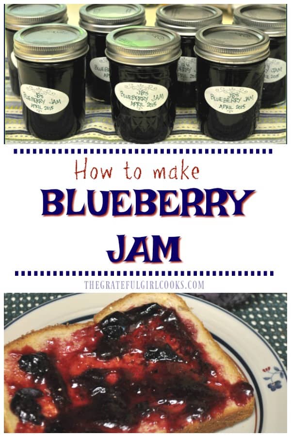 Homemade blueberry jam- nothing beats the fresh taste of these delicious preserves! Recipe includes instructions on how to can jars for long term storage!