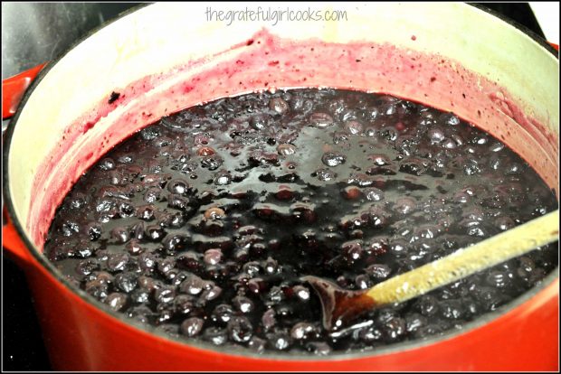 Blueberry jam is cooked until thick - ready to fill jars!