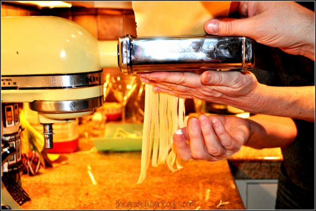 Making fresh fettucine for this dish.