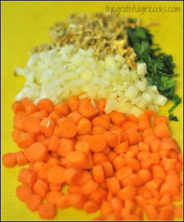 Ham and Bean Soup (and how to CAN it!) / The Grateful Girl Cooks! Chopped carrots, celery and onion for bean and ham soup