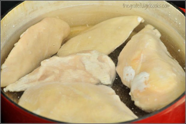 Cooking chicken breasts to make chicken salad