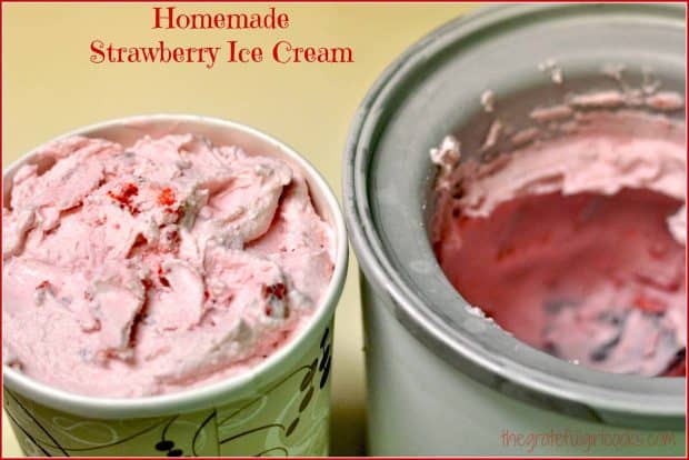 Thick, cold and creamy homemade strawberry ice cream is packed with fresh strawberries and is the perfect dessert treat, any time of year!