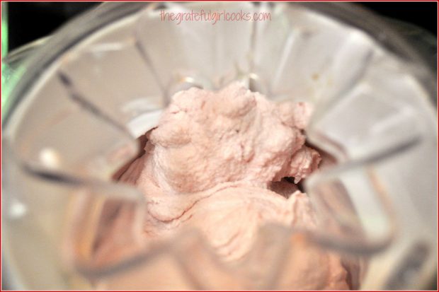 Homemade strawberry ice cream in machine, almost ready!