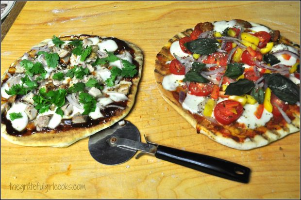 Grilled pizzas made on the BBQ are ready to slice and eat!