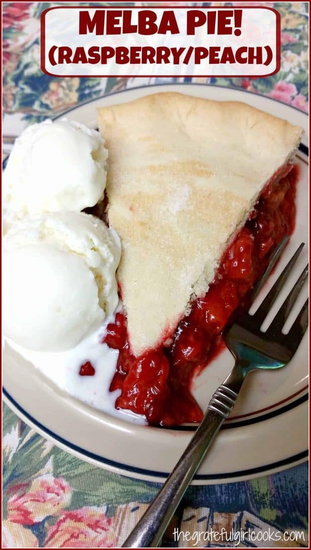 You'll love Melba Pie for your next dessert... a classic, double-crusted pie, featuring the wonderful, sweet flavors of fresh raspberries and peaches!