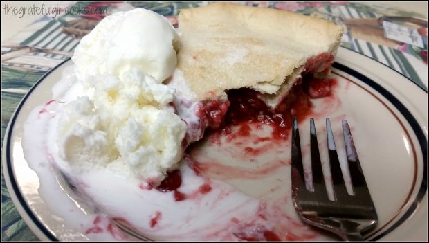 Slice of melba pie with a scoop of vanilla ice cream is always a big hit!