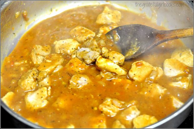 The pork paprikash, simmering in skillet.