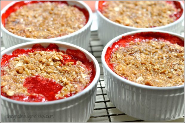 Four baked cobblers cooling on wire rack