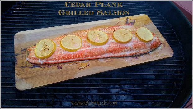 Cedar Plank Grilled Salmon with butter, lemon and spices is a simple, easy way to BBQ outside on hot, summer days! 