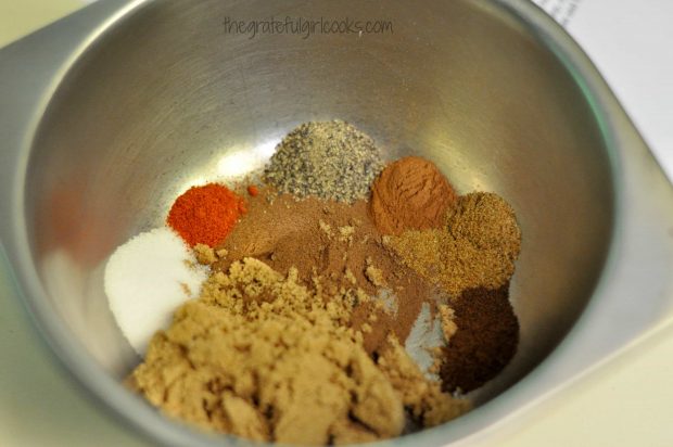 All the spices for this seasoning mix are combined in a medium bowl.