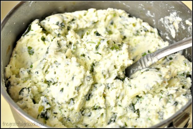 Preparing the filling for the florentine manicotti.