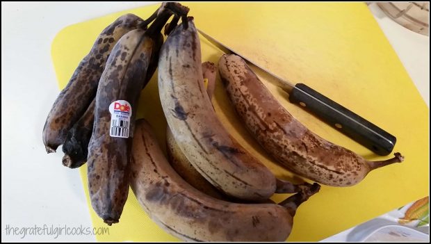 Frozen ripe bananas, ready to peel to make ice cream!