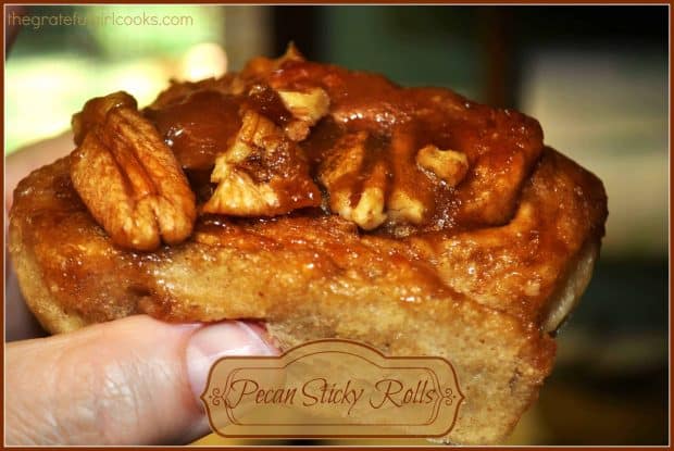 If you like Cinnamon Rolls, then you'll love these scrumptious homemade Pecan Sticky Rolls! Raised yeast rolls, dripping with a caramel-pecan topping.