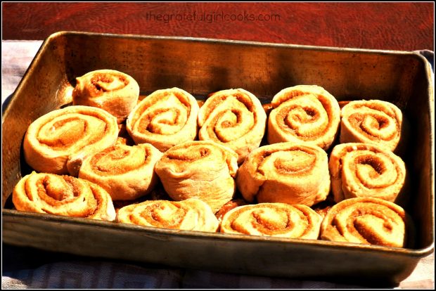 The dough for the sweet rolls has risen, and is now ready to bake.