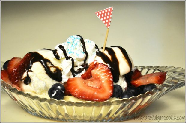 Red, White and Blue Ice Cream Sundaes are decorated and ready to eat!