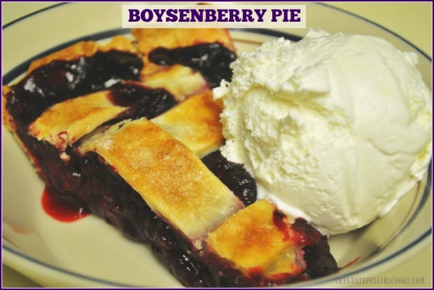 Enjoy the flavor of summer berries with homemade Boysenberry Pie! Serve a slice topped with vanilla ice cream for a classic, delicious dessert!