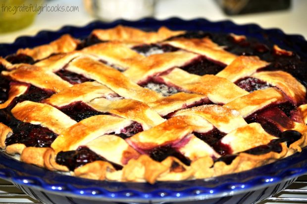 Boysenberry pie, with a lattice crust.