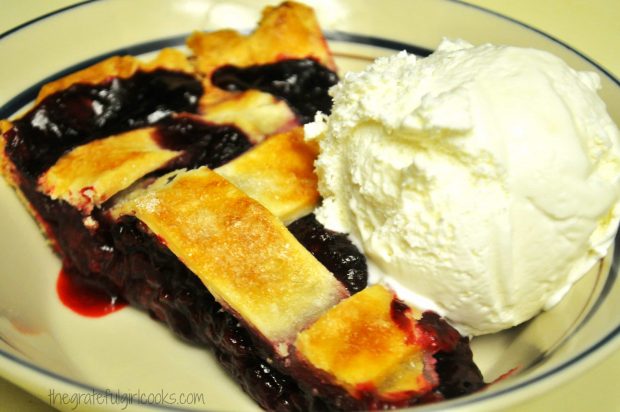 Boysenberry Pie, served with a scoop of vanilla ice cream!