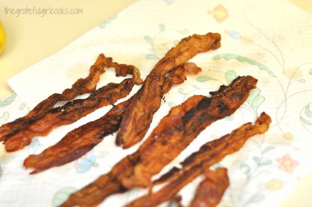 Bacon is fried until crisp.