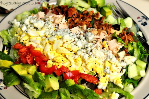 Cobb salad, with chicken, bleu cheese, bacon and avocado!