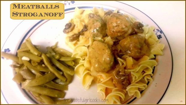 Easy, budget friendly, and absolutely delicious, meatballs stroganoff, in a creamy mushroom sauce served on top of egg noodles, is comfort food at it's best!