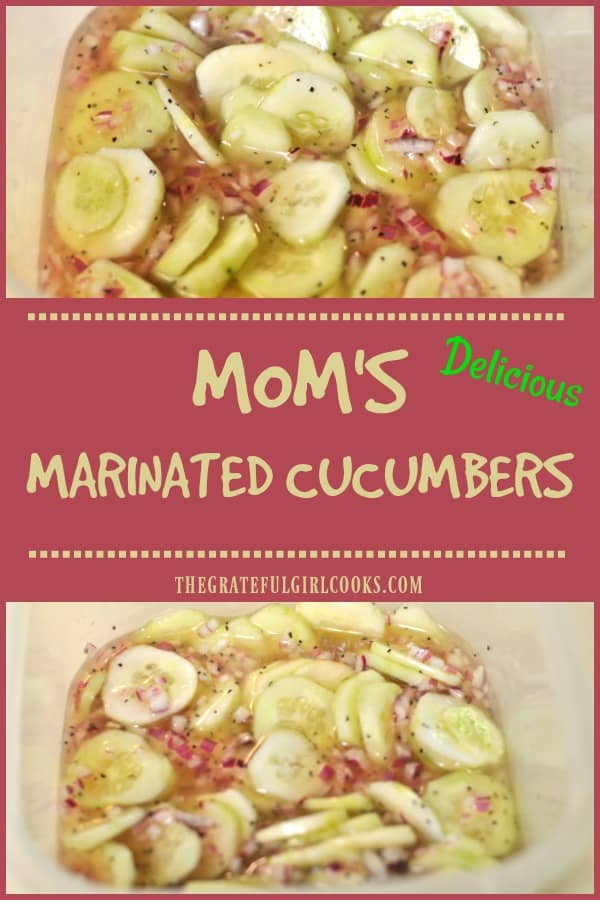 Quick and easy, cold and crisp, Mom's marinated cucumbers in vinaigrette provide a sweet crunch to salads, and are just as good eaten right out of the bowl!